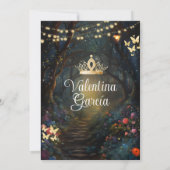 Forest Green Quinceañera 15 Anos Blume Gold Einladung (Rückseite)