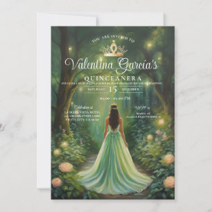 Forest Green Quinceañera 15 Anos Gold Crown Einladung