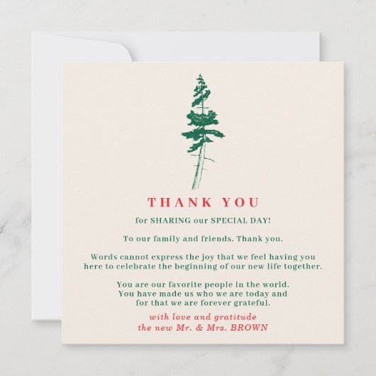 Forest Green & Red | Christmas Wedding Thank You Einladung (Vorderseite)