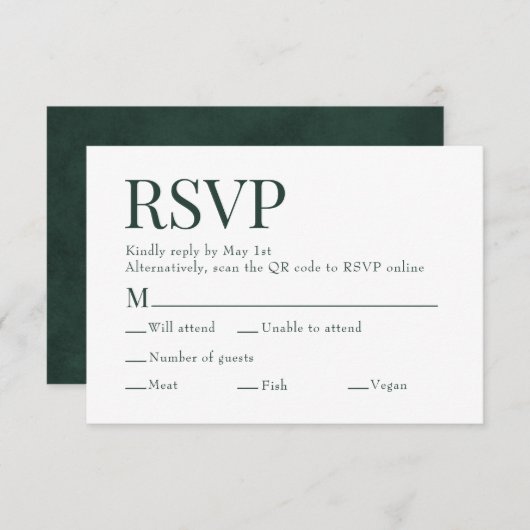 Forest Green Scan QR Code Wahl Hochzeit RSVP Karte (Vorne/Hinten)