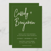 Forest Green Script Minimalistisch Moderne Hochzei Einladung (Vorne/Hinten)