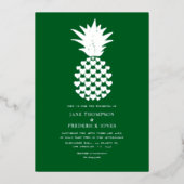Forest Green & Silver Tropical Pineapple Wedding Folieneinladung (Vorderseite)