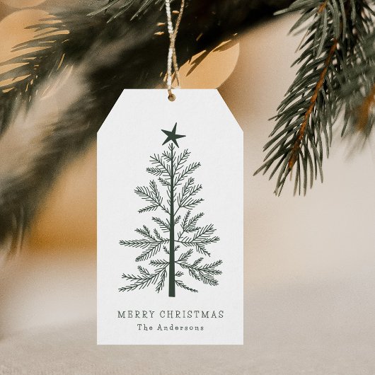 Forest Green Simple Christmas Pine Tree Geschenkanhänger