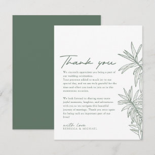 Forest Green Simple Hand Drawn Botanical Wedding Dankeskarte
