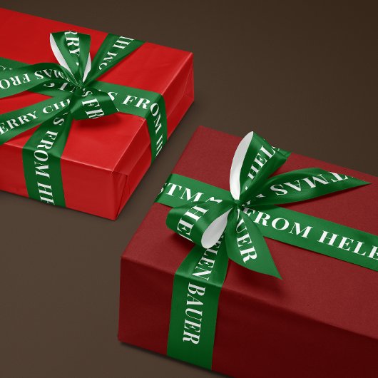 Forest Green Simple Text Merry Christmas Gift Satinband