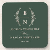 Forest Green Stack Initials Monogram Wedding Getränkeuntersetzer (Vorderseite)