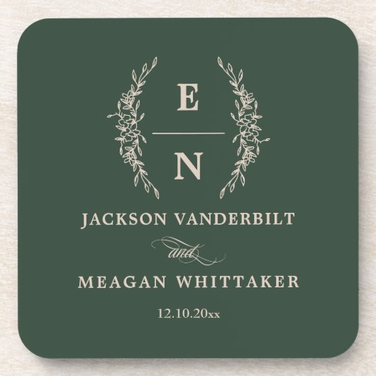 Forest Green Stack Initials Monogram Wedding Getränkeuntersetzer (Vorderseite)
