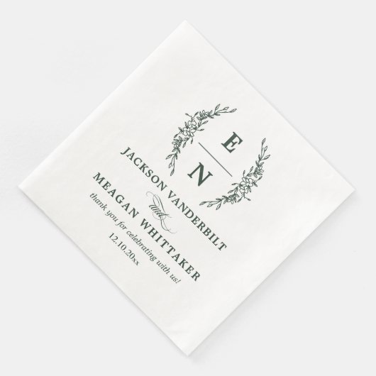 Forest Green Stack Initials Monogram Wedding Serviette (Ecke)
