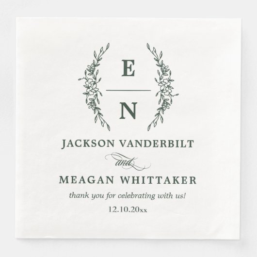 Forest Green Stack Initials Monogram Wedding Serviette (Vorderseite)
