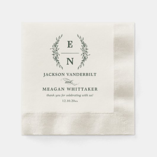 Forest Green Stack Initials Monogram Wedding Serviette (Vorderseite)