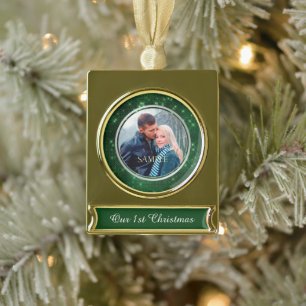 Forest Green Starry Lights Erstes Weihnachten Banner-Ornament Gold