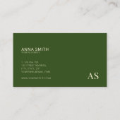 Forest Green Stilftige Monogram Modern Visitenkarte (Rückseite)