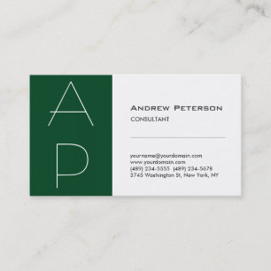 Forest Green Strip Monogram White Business Card Visitenkarte