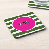 Forest Green Stripes rosa Kreis Getränkeuntersetzer (Linke Seite)