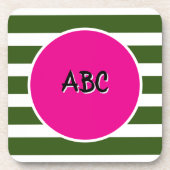 Forest Green Stripes rosa Kreis Getränkeuntersetzer (Vorderseite)