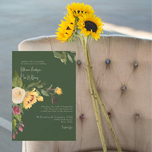 Forest Green Sunflower No Parents II Wedding Einladung