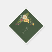 Forest Green Sunflower Wedding Cocktail Serviette (Ecke)