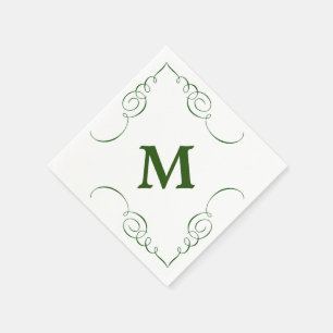 Forest Green Swirl Border Monogram Jeder Anlass Serviette