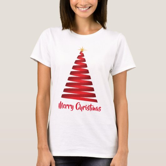 Forest Green T - Shirt mit Red Christmas Tree (Vorderseite)