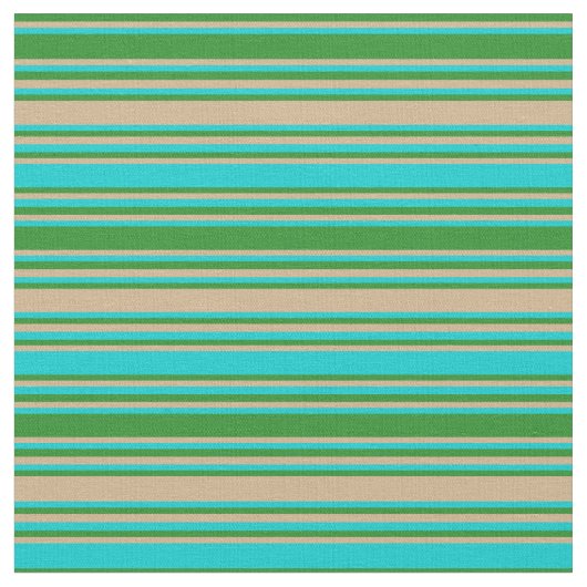 Forest Green, Tan und Dark Türkis Lines Stoff (Nahaufnahme)