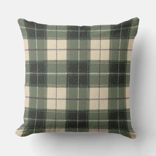 Forest Green Tartan Snowflake Throw Pillow | Cozy Kissen (Vorderseite)