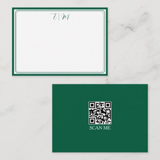 Forest Green three Border Monogram Note Card Mitteilungskarte (Vorne/Hinten)