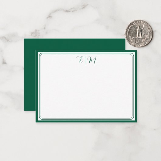 Forest Green three Border Monogram Note Card Mitteilungskarte (Vorderseite/Rückseite Beispiel)
