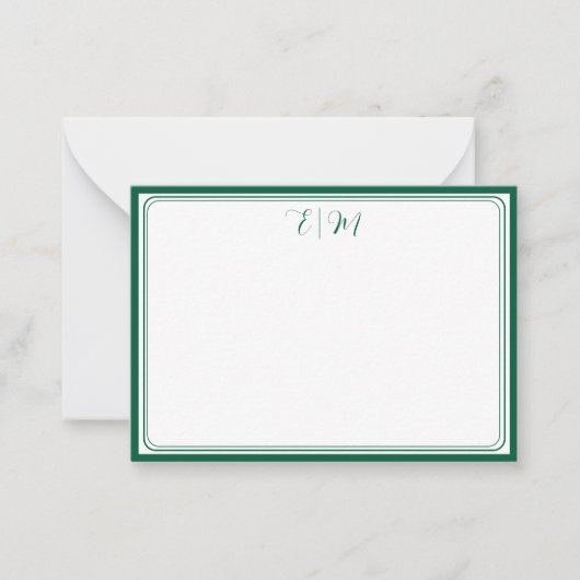 Forest Green three Border Monogram Note Card Mitteilungskarte (Vorderseite)