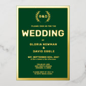 Forest Green Typografy Wedding Real Gold Folieneinladung (Vorderseite)