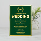 Forest Green Typografy Wedding Real Gold Folieneinladung (Stehend vorne)