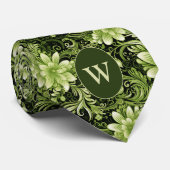 Forest Green und Cream Botanic Krawatte (Gerollt)