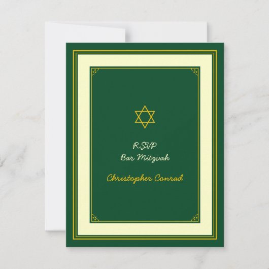Forest Green und Gold Bar Mitzvah Response Card RSVP Karte (Vorderseite)