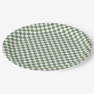 Forest Green und weißer Gingham kariert Pappteller