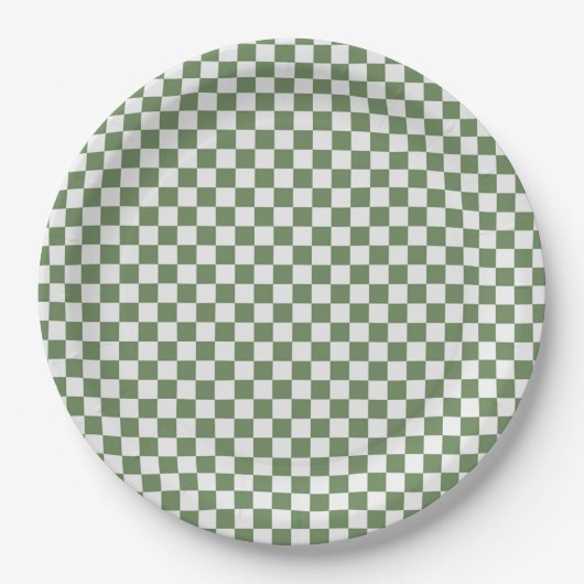 Forest Green und White Gingham Checkered Pappteller (Vorderseite)