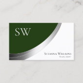 Forest Green und White Silver Decor mit Monogramm Visitenkarte (Vorderseite)