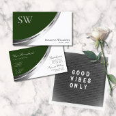 Forest Green und White Silver Decor mit Monogramm Visitenkarte