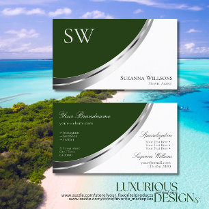 Forest Green und White Silver Decor mit Monogramm Visitenkarte