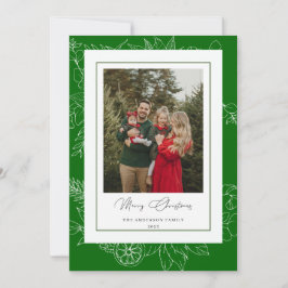 Forest Green Vintage Botanical Christmas Photo Feiertagskarte