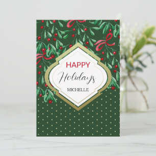 Forest Green Watercolor Boho Mistletores Holiday Karte