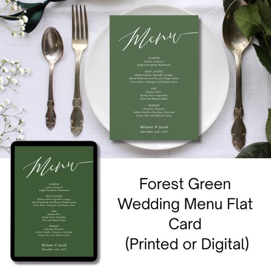 Forest Green Wedding Flat Menu Card Einladung