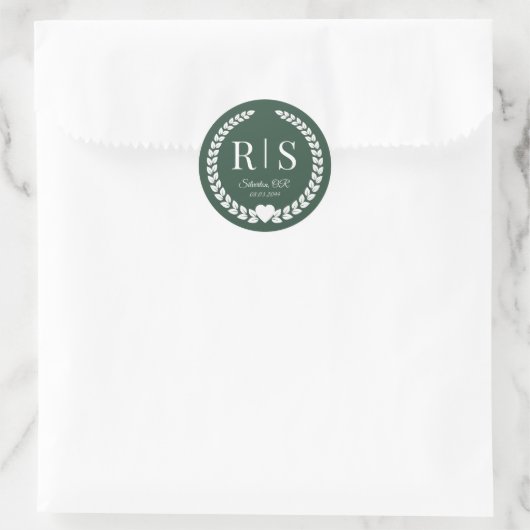 Forest Green Wedding Monogram Initials Runder Aufkleber (Tasche)