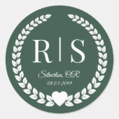 Forest Green Wedding Monogram Initials Runder Aufkleber (Vorderseite)