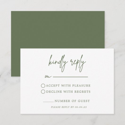 Forest Green Wedding RSVP Card Karte (Vorne/Hinten)