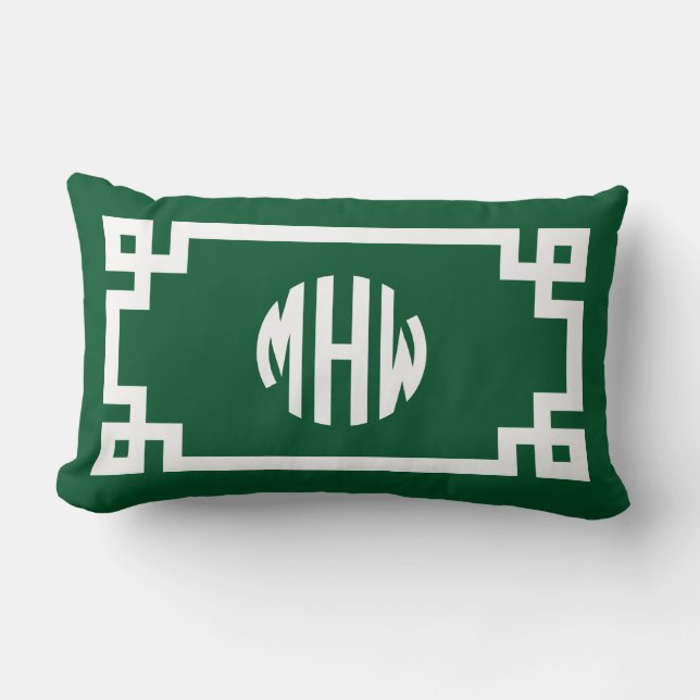 Forest Green Whcle Monogram Griechische Key DIY BG Lendenkissen (Vorderseite)