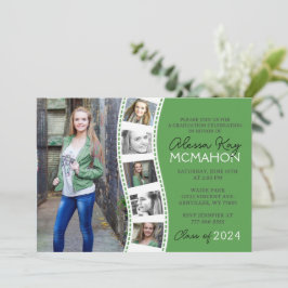 Forest Green & White Filmstrip 6 Foto Abschluss Einladung