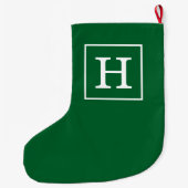 Forest Green White Gerahmt Initial Monogram Großer Weihnachtsstrumpf (Rückseite)