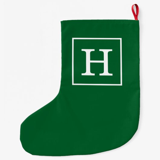 Forest Green White Gerahmt Initial Monogram Großer Weihnachtsstrumpf (Rückseite)