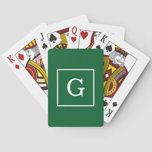 Forest Green White Gerahmt Initial Monogram Spielkarten (Rückseite)