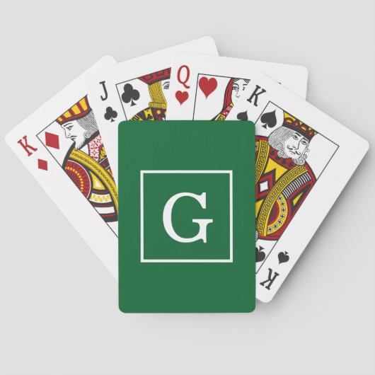 Forest Green White Gerahmt Initial Monogram Spielkarten (Rückseite)