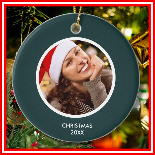 Forest Green White Modern Initials Monogram FOTO Keramik Ornament